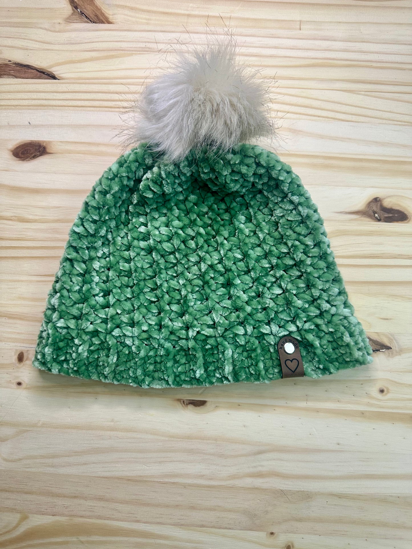 Lux Velour Crochet Beanie with Pom