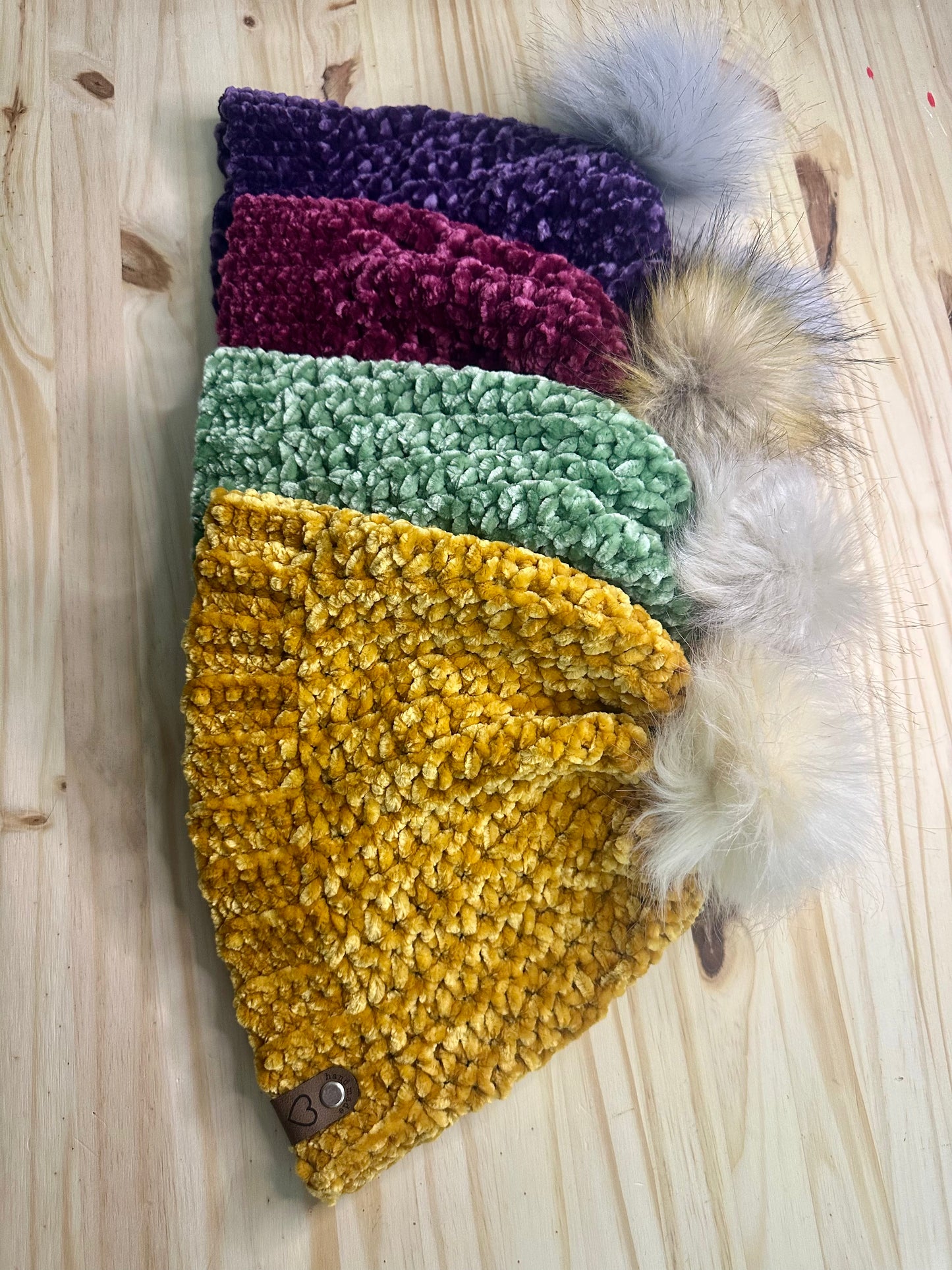 Lux Velour Crochet Beanie with Pom