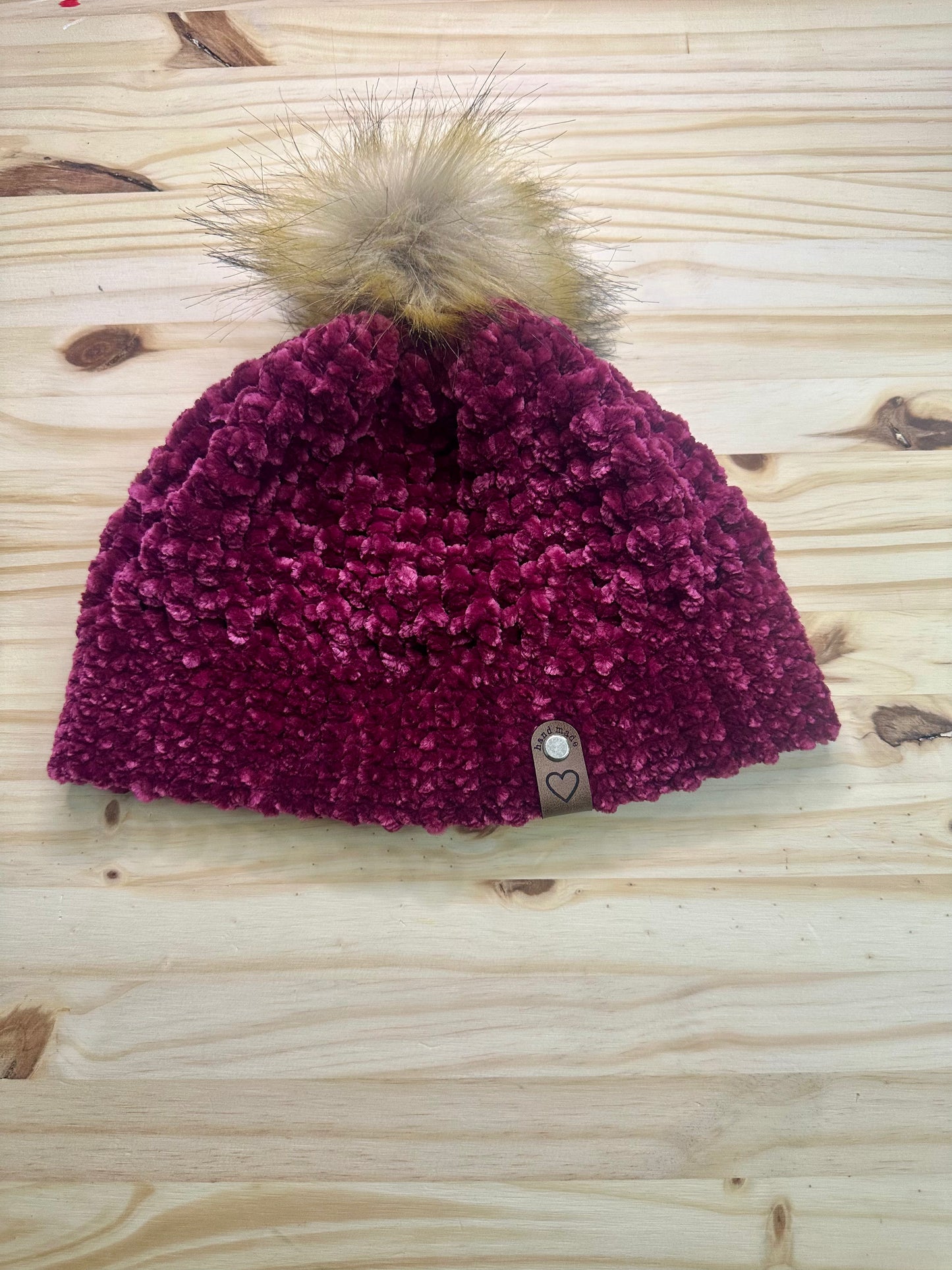 Lux Velour Crochet Beanie with Pom