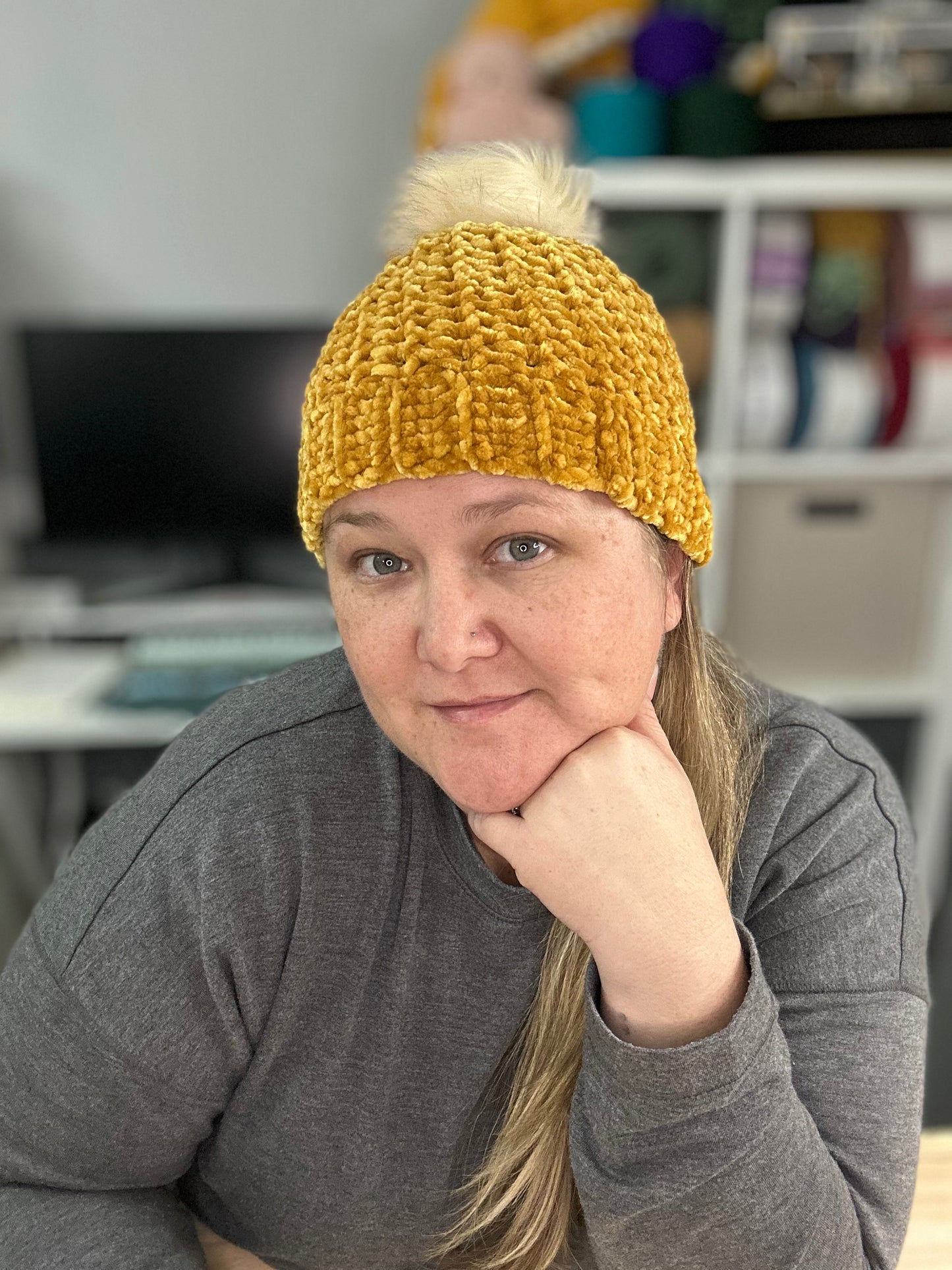 Lux Velour Crochet Beanie with Pom