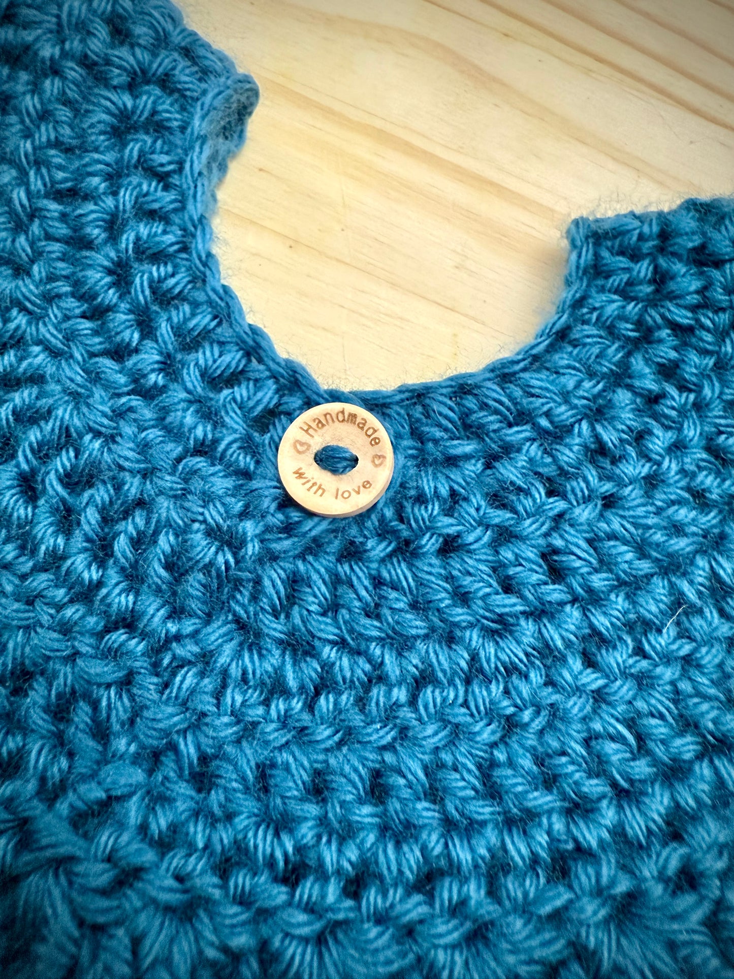 Handmade Crochet Baby Dress – Teal (0-3 Months)