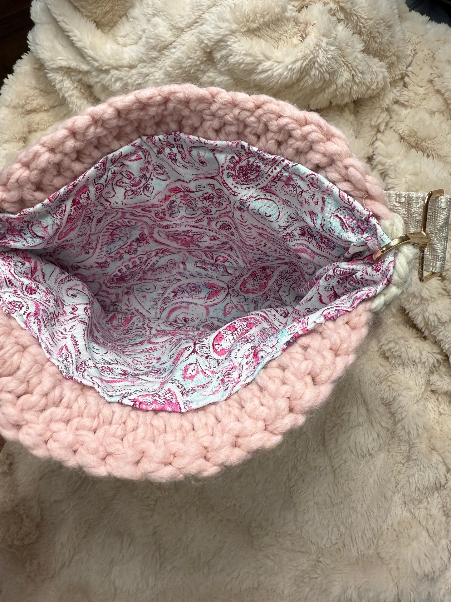 Crochet Pink and White Granny Square Purse