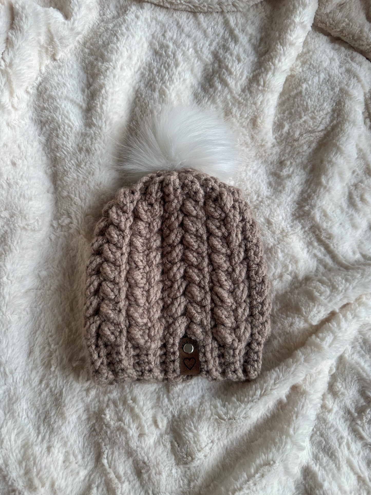 Chunky Wool Crochet Hat with Pom - 3-6 Months