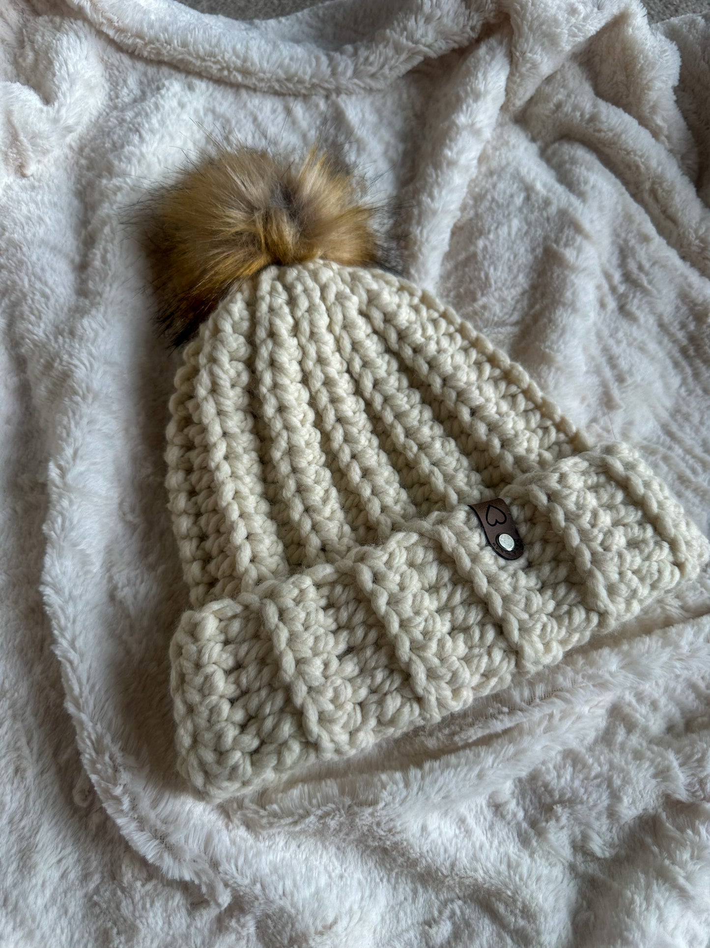 Chunky Wool Crochet Hat with Pom - Lg Adult