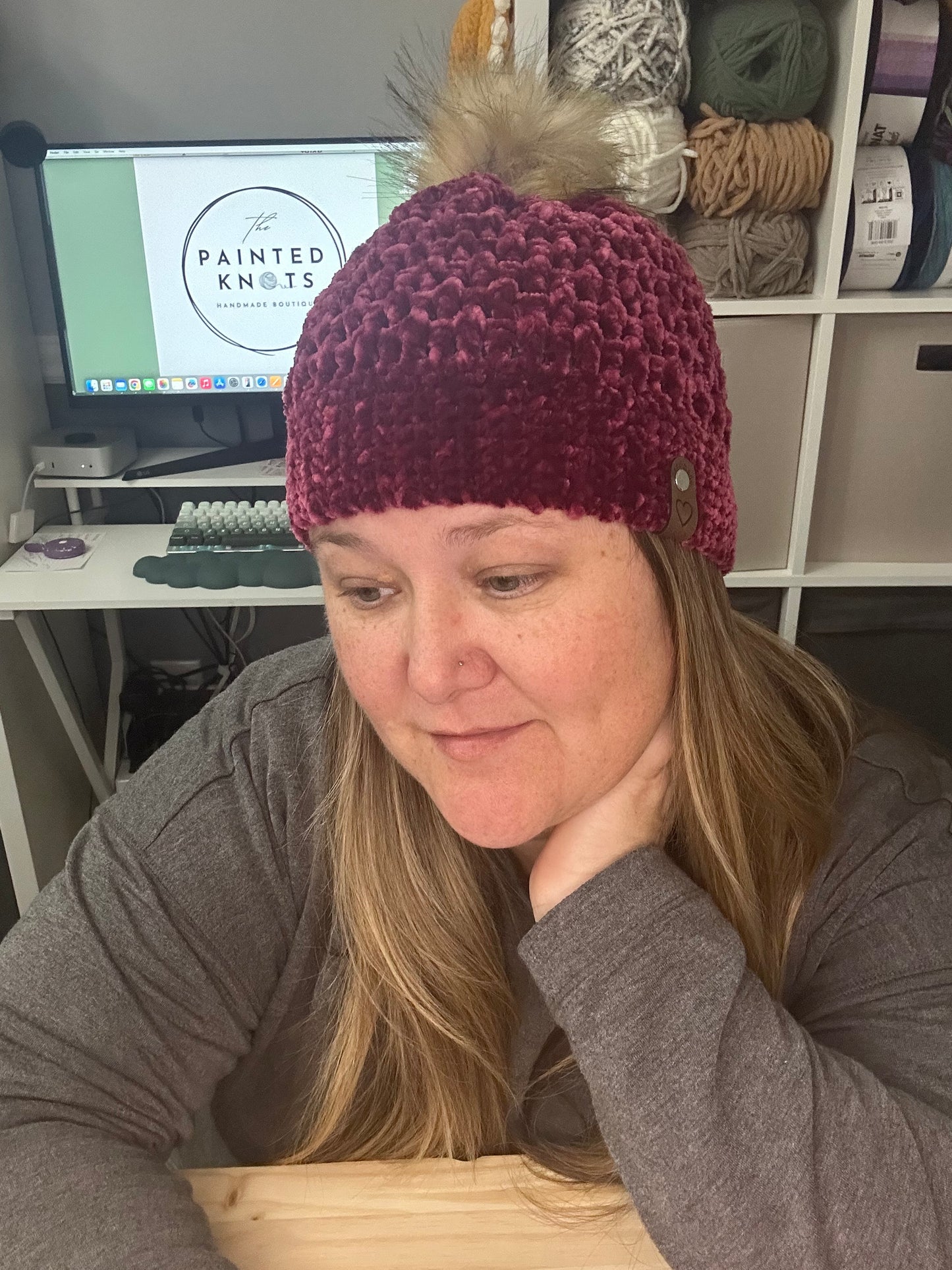 Lux Velour Crochet Beanie with Pom