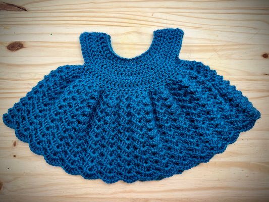Handmade Crochet Baby Dress – Teal (0-3 Months)