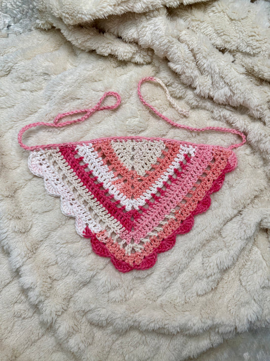 Crochet Bandana Multicolor Pink and White
